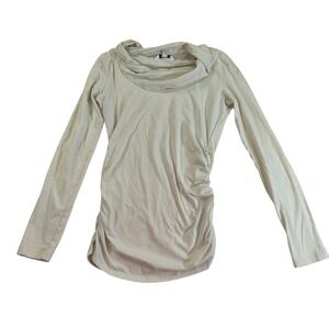 CAbi Cowl Neck Long Sleeve Ruched‎ Side Top Blouse Neutral Color base layer